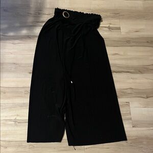 Black Wide-Leg Pants with Ring Detail